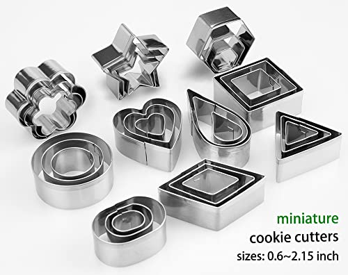 30 Pcs Mini Cookie Cutters Small Heart Star Flower Round Square Hexagon Oval Diamond Shapes Cookie Cutters, Polymer Clay Cutters for Kids, Geometric Set for Biscuit Cutter, Fruit Cutter