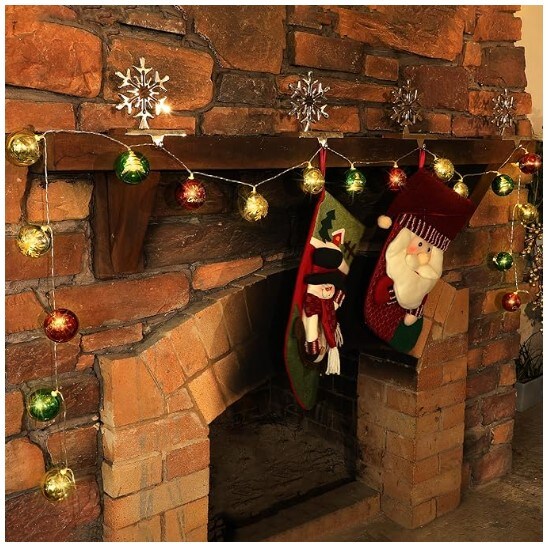 Christmas String Lights 10 Feet Battery Operated 20 LED Ball Lights with 8 Lighting Modes Christmas Tree Room Indoor Outdoor Hanging Globe String Lights Balls Ornaments