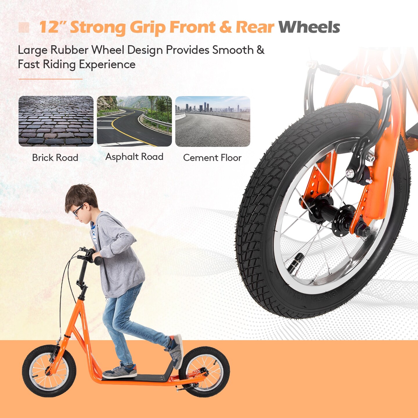 Height Adjustable Kid Kick Scooter with 12 Inch Air Filled Wheel