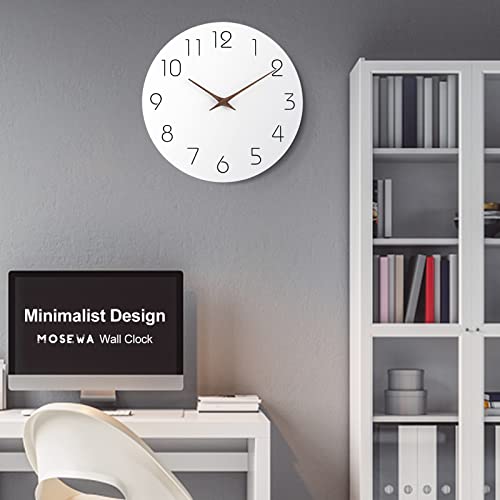 Wall Clock 10 Inch Silent Non Ticking Wood Wall Clocks Battery Operated - Wooden White Modern Office Simple Minimalist Clock Decorative for Kitchen,Home,Bathroom,Living Room(10&#x22; White)