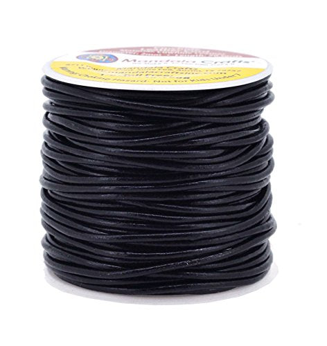 2mm, Black Mandala Crafts Round Cowhide Genuine Leather String Cord, Natural Rawhide Rope for Jewelry Making, Kumihimo Braiding, Shoelaces