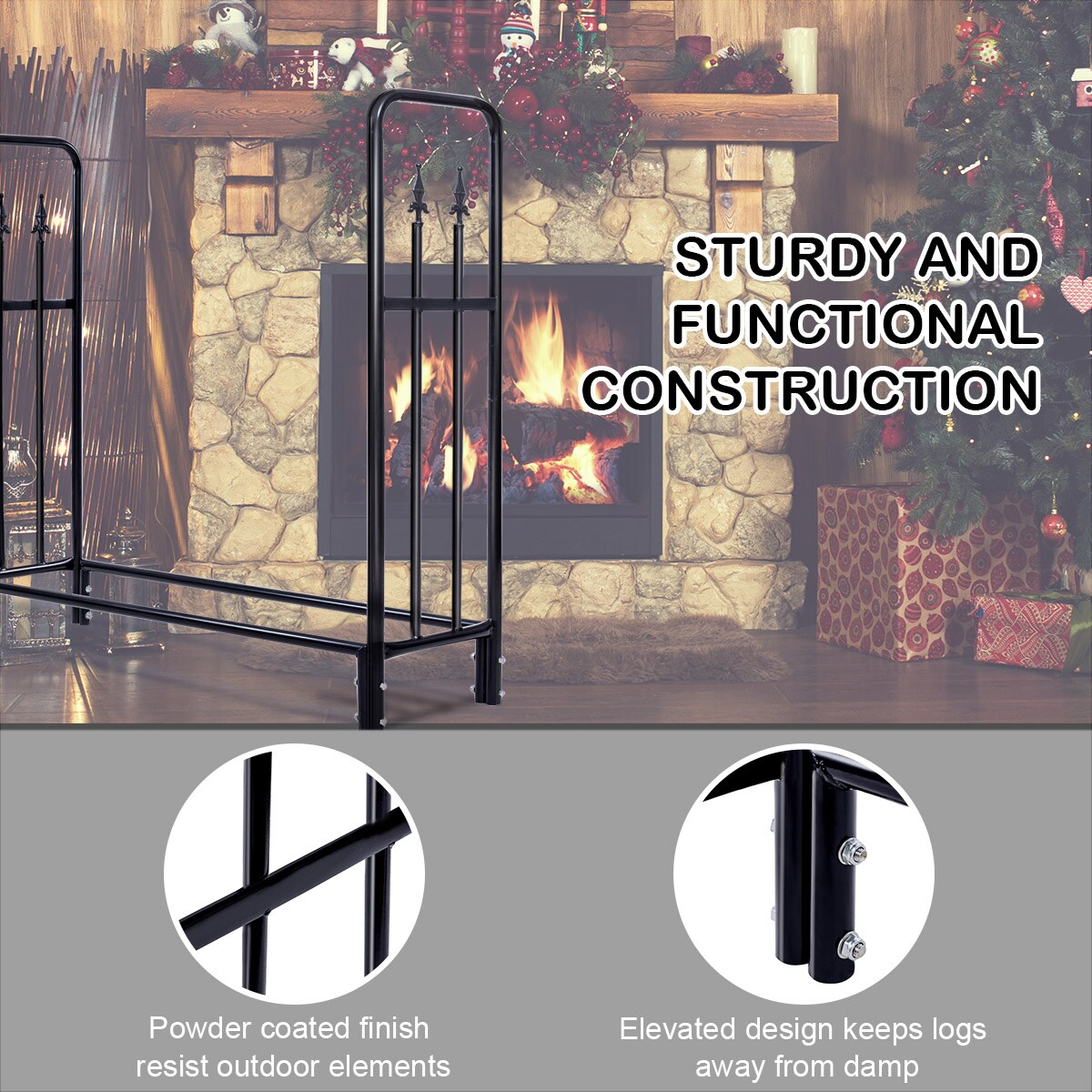 Costway 4 Feet Outdoor Heavy Duty Steel Firewood Log Rack Wood Storage Holder Black