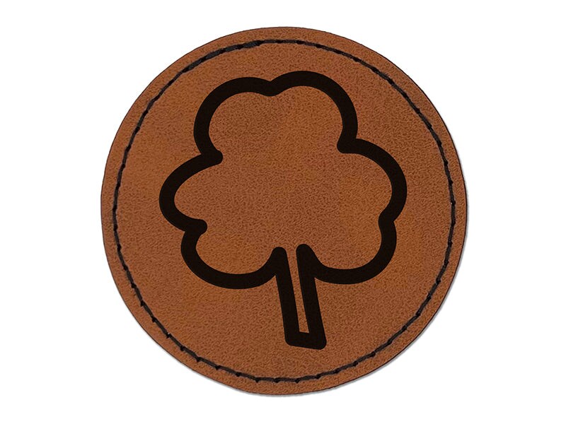 Three Leaf Clover Outline Round Iron-On Engraved Faux Leather Patch Applique - 2.5&#x22;