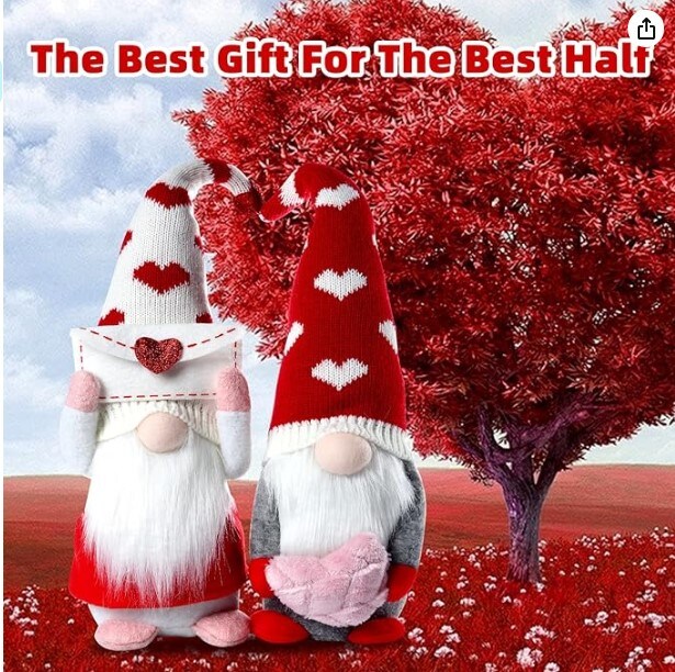 2PCS Gnome Valentine Day Plush Doll Decorations Cute Tomte Doll Home Ornaments Tabletop Collection Figurines Gift for Your Best Friend/Lovers
