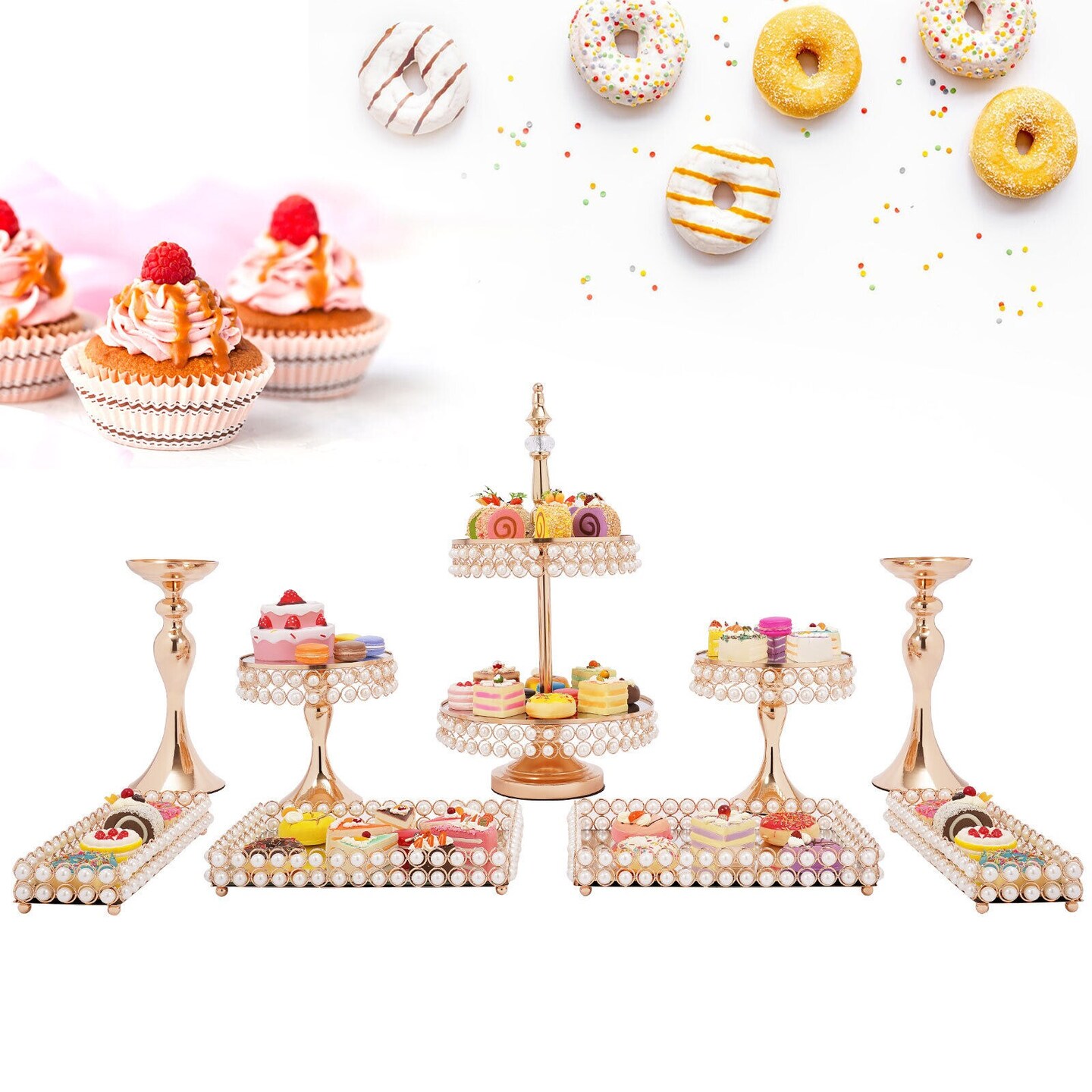9Pcs Gold Cake Stand Set for Wedding Party and Dessert Decor