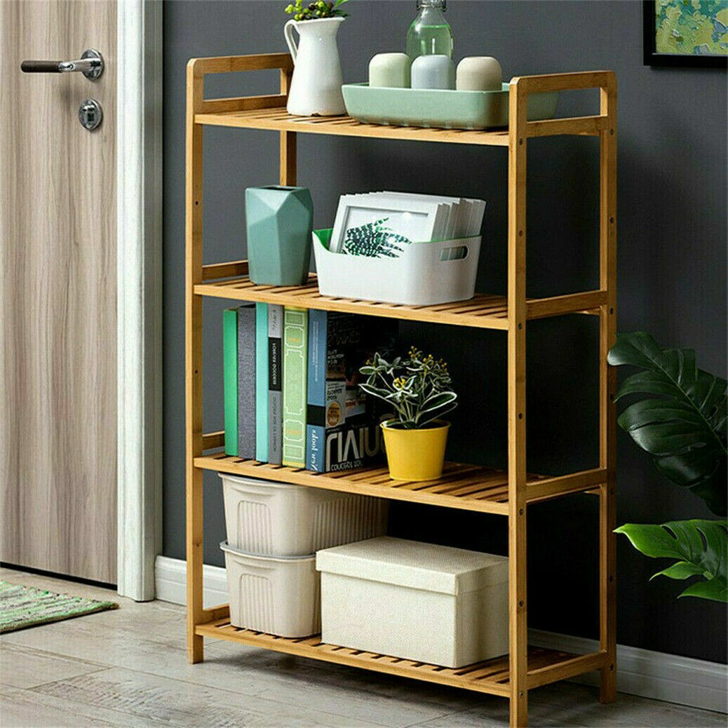 4Tier Bamboo Adjustable Tall Bookshelf Rack Free Standing Storage.