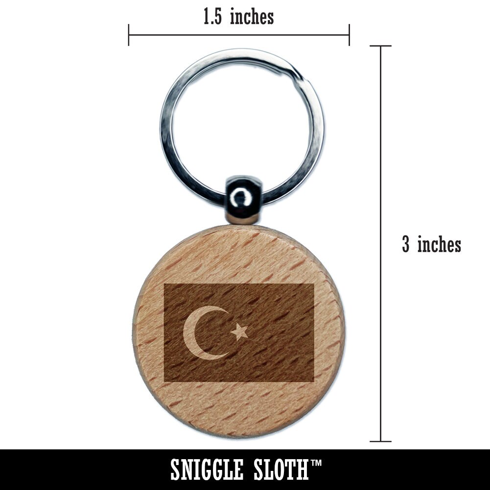 Turkey Flag Engraved Wood Round Keychain Tag Charm