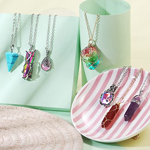 14 Pieces Vintage Crystal Pendant Necklaces for Women Girls Chakra Healing Carnelian Necklace Bohemian Retro Sunflower Necklace Sun and Moon Pendants