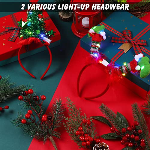 Fovths 2 Pack Christmas LED Headbands Xmas Headbands Light Up Costume Headwear Accessories Glowing Hair Hoop for Christmas