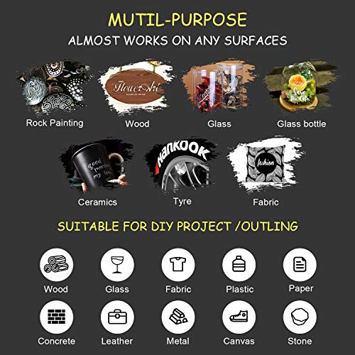 Black Acrylic Paint pens (6 Pack) Variety Pack - Extra Fine 0.7MM & Medium Tip 2-3MM - Water Based Paint Markers for Rock Painting, Stone, Ceramic, Glass, Wood, Canvas (BLACK)