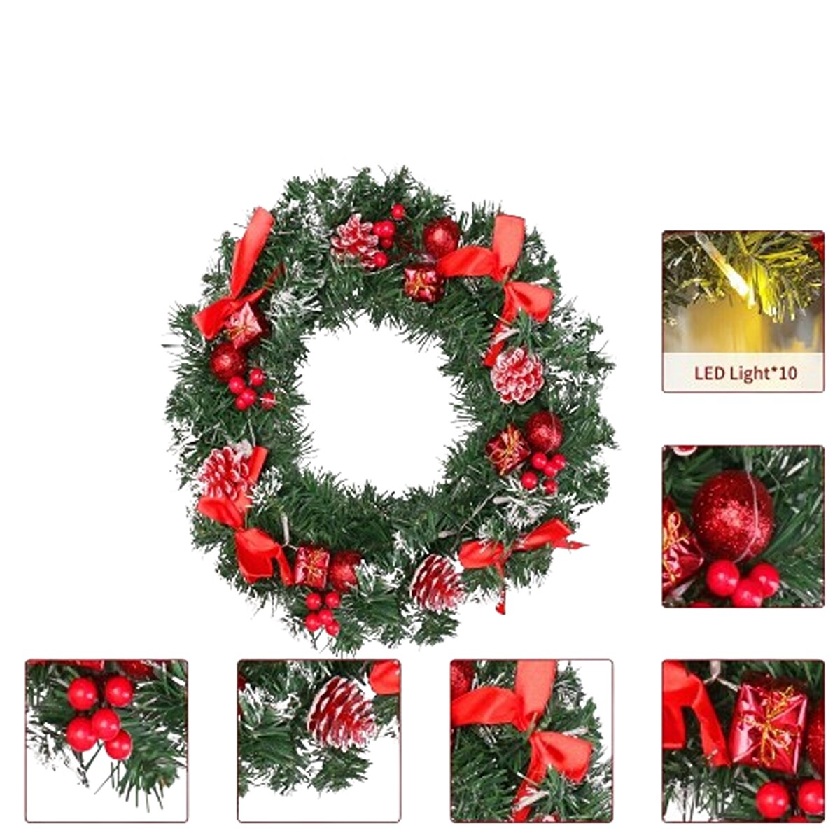 16 Inches Artificial Christmas LED Wreath Garland Decor