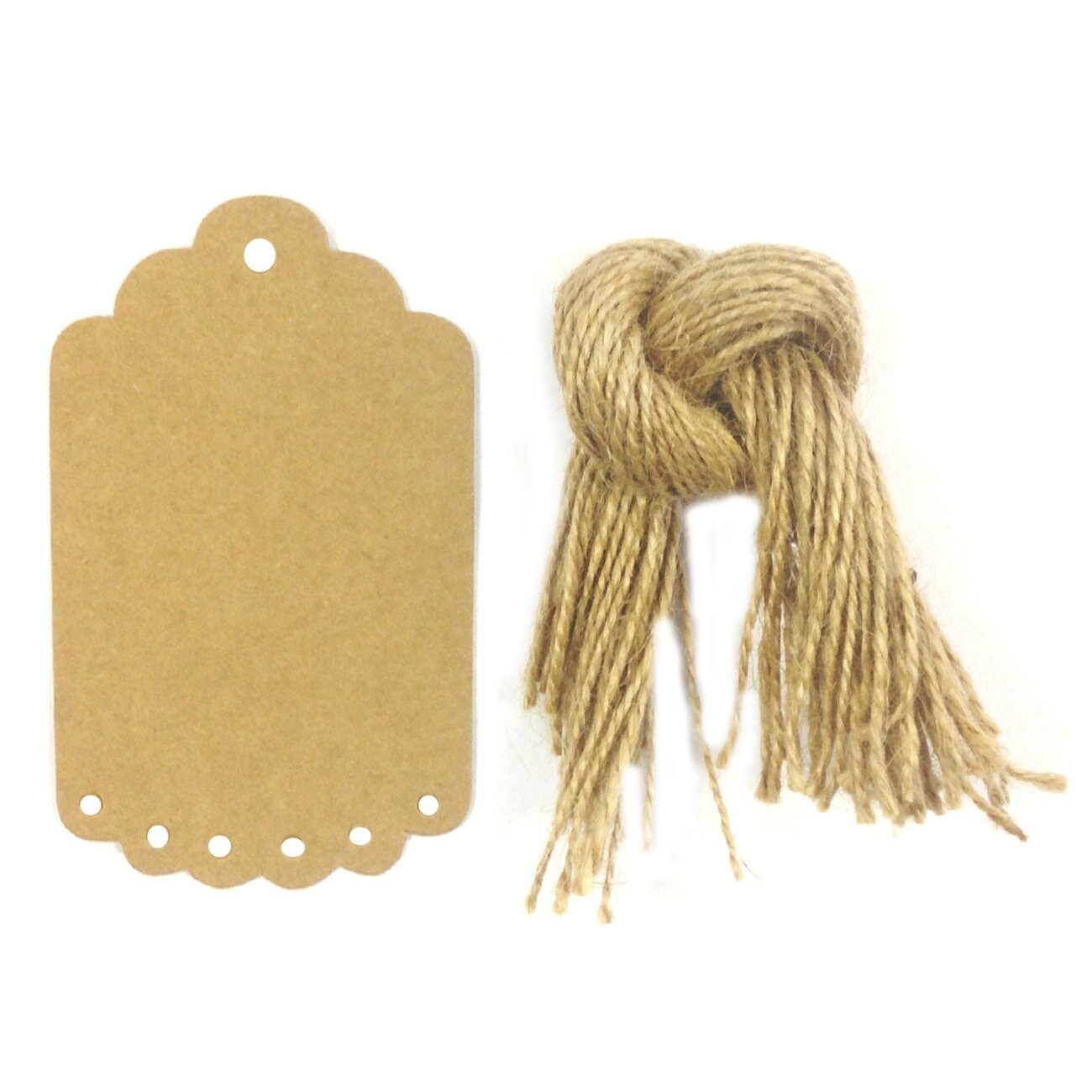 Wrapables 50 Gift Tags/Kraft Hang Tags with Free Cut Strings for Gifts, Crafts &#x26; Price Tags, Large Scalloped Edge, Brown