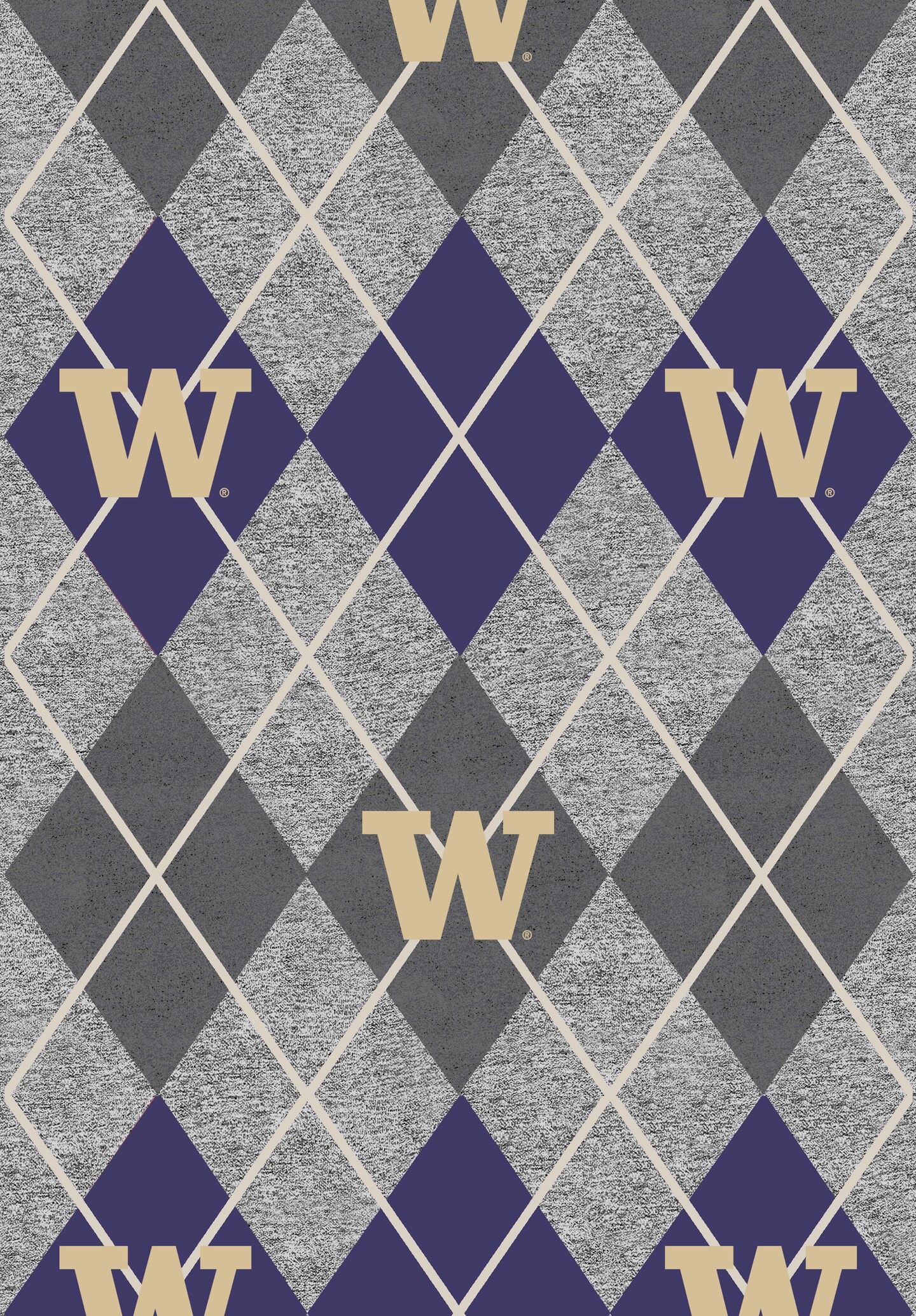 Sykel Enterprises-University of Washington Fleece Fabric-Washington Huskies Heather Argyle Fleece Blanket Fabric-Sold by the yard