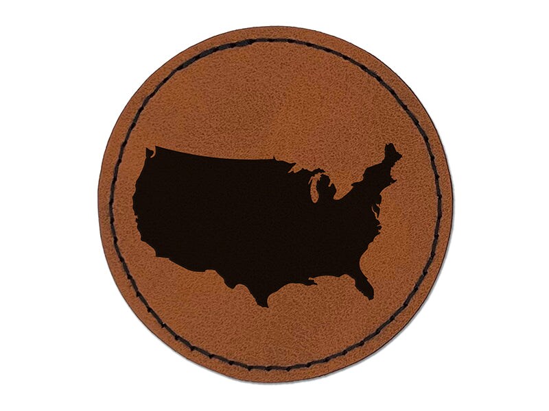 USA United States of America Solid Round Iron-On Engraved Faux Leather Patch Applique - 2.5&#x22;