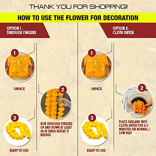 5 Pieces - 5 feet Marigold Garland |Indian/American Wedding Party Mantle Decoration, Faux Garlands Wedding Garland, Diwali Decoration, Spring Bush Floral! (Orange)