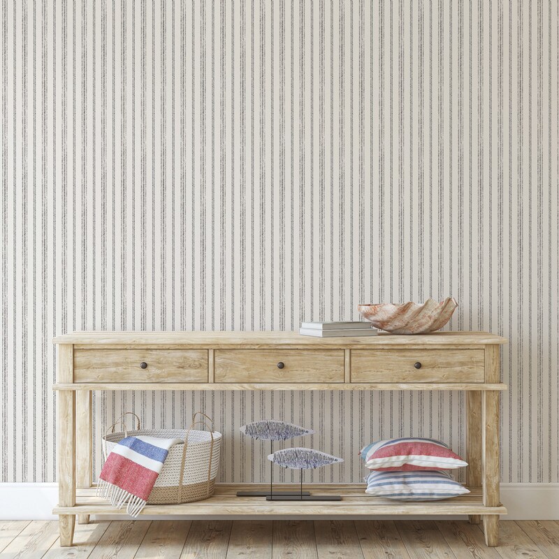 Tempaper &#x26; Co. Nautical Stripe Peel and Stick Wallpaper, Charcoal and Cotton, 28 sq. ft.
