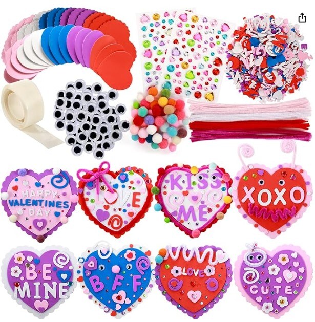 1215 Pieces Valentine's Day Crafts for Kids Foam Heart Craft Set DIY Foam Ornaments Kit Includes 30 Colorful Foam Hearts.
