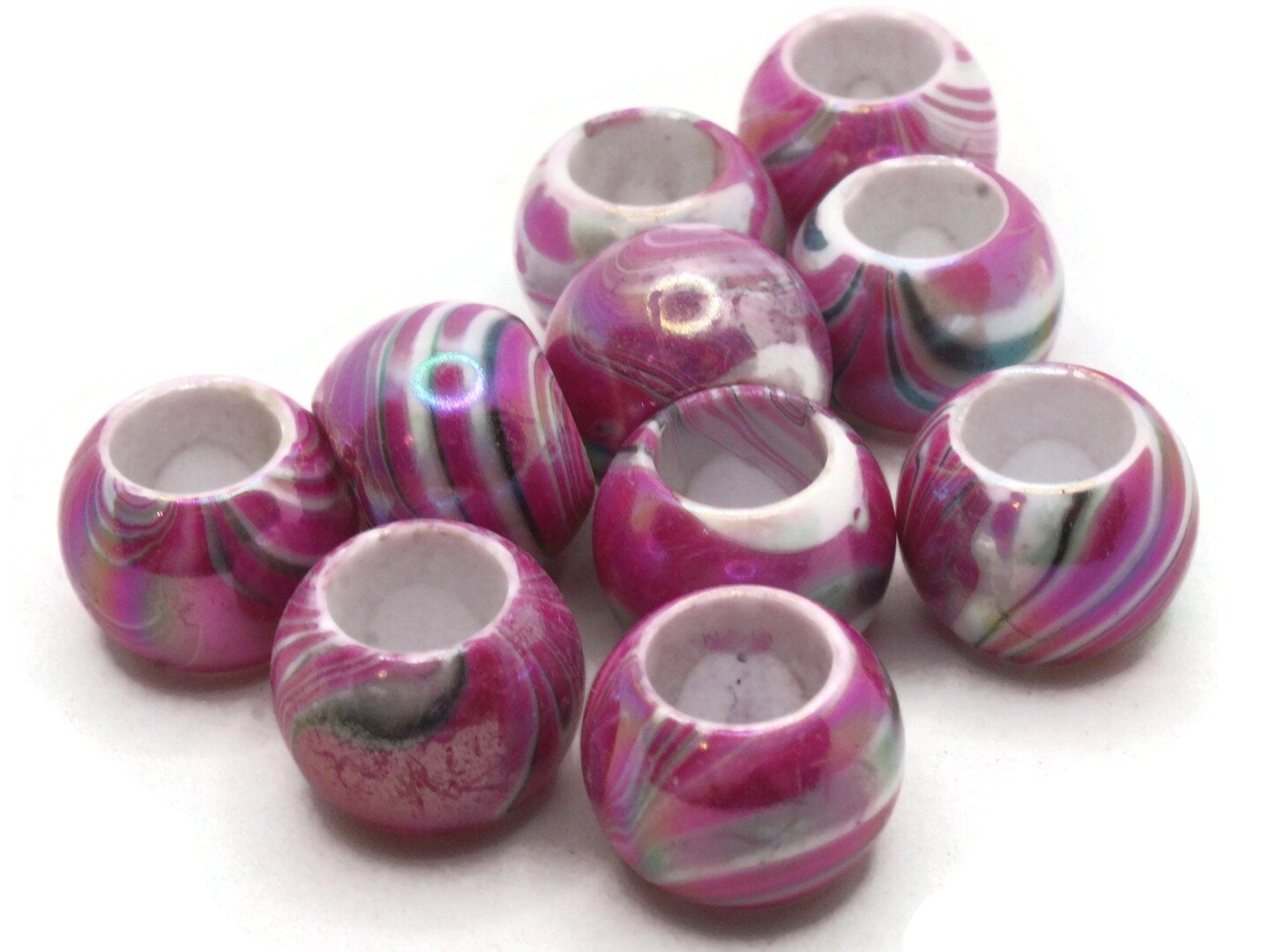 10 17mm Large Hole Macrame Hot Pink Marbleized Round Plastic Beads