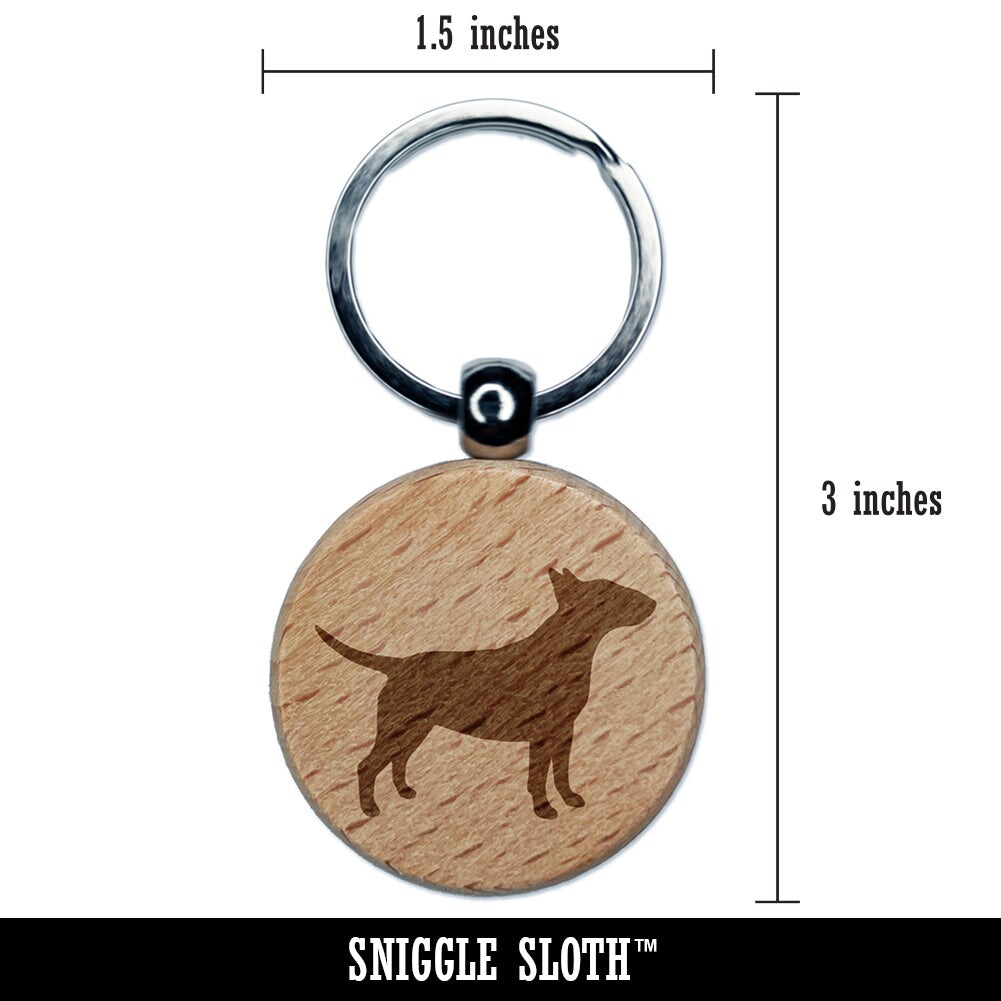 Bull Terrier Dog Solid Engraved Wood Round Keychain Tag Charm