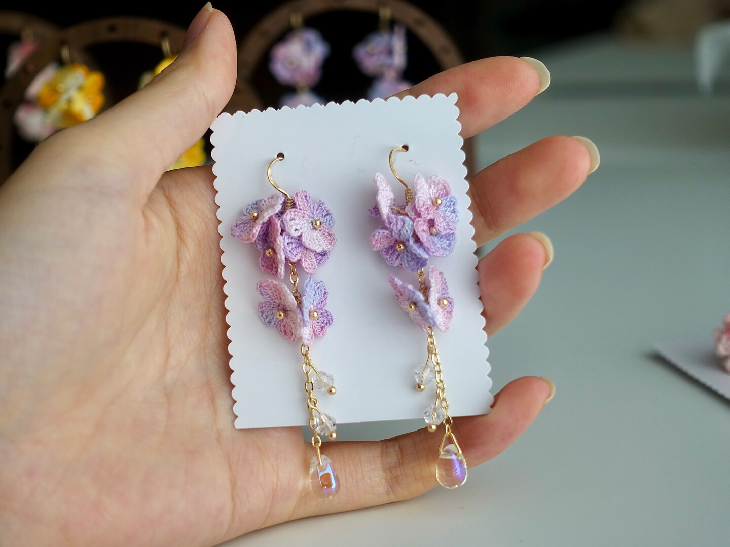 Micro Crochet Flowers Earrings, Handmade Blossom Jewelry, Great