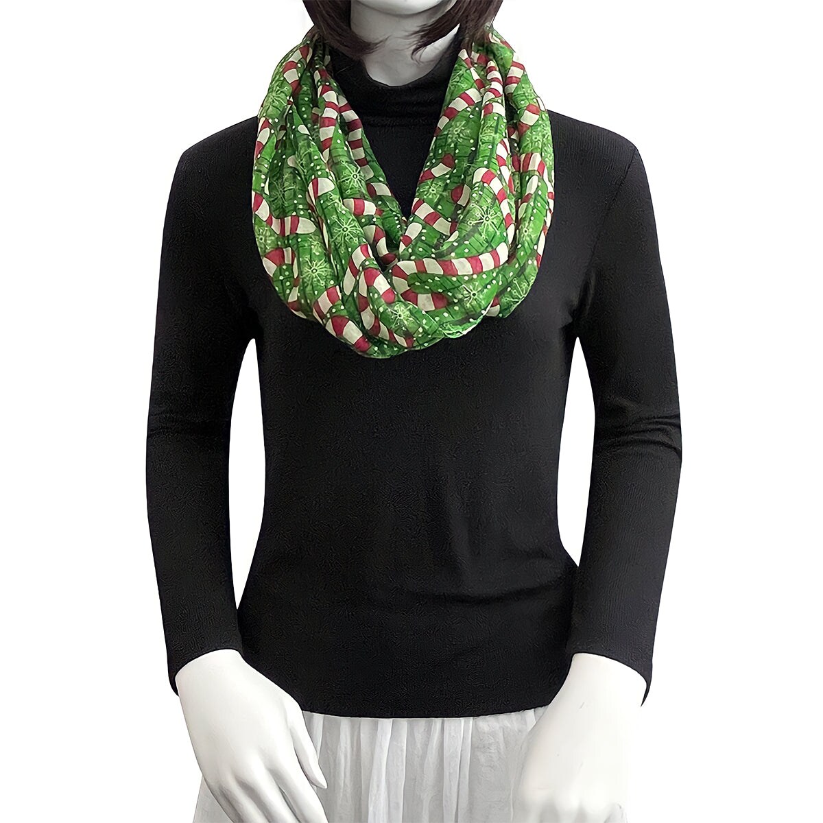 Wrapables Lightweight Winter Holiday Infinity Scarf, Candy Canes Green