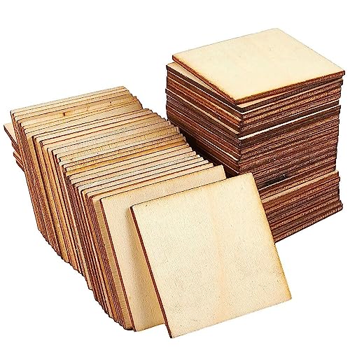 60 Pieces 2x2 Wood Squares for DIY Crafts, Unfinished Wooden Cutout Tiles for Painting