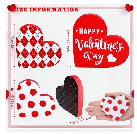 3 Pieces Valentine's Day Wooden Heart Shaped Tiered Tray Decor