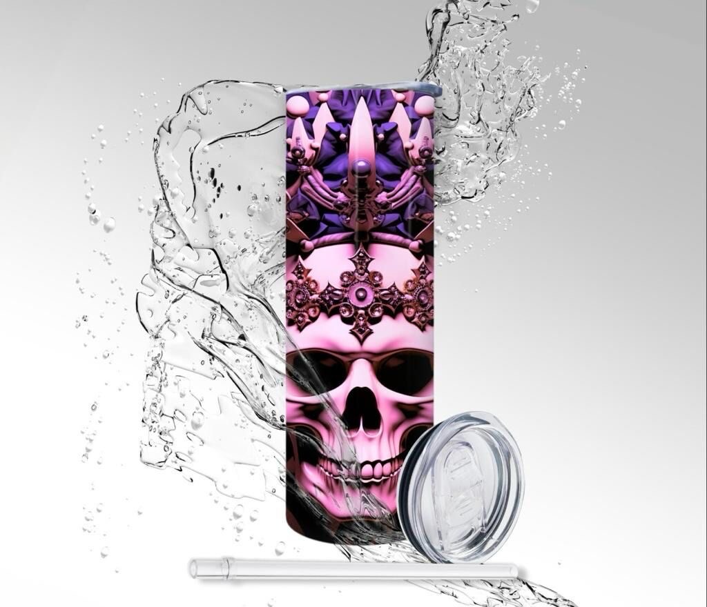 Tumbler: Pink Crowned Queen Skull, Sublimated 20 oz Skinny Tumbler |  MakerPlace by Michaels