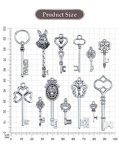 20 Type of 40 Pieces Vintage Skeleton Key Charms,  Antique Silver Key Charms for Necklace Pendant DIY Jewelry Making Supplies Wedding Favors