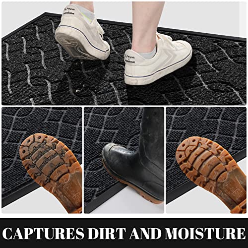 Yimobra Durable Front Door Mats, Heavy Duty Water Absorbent Mud Resistant Easy Clean Entry Outdoor Indoor Rugs,Non Slip Backing, Exterior Mats for Outside Patio Porch Farmhouse, 29.5 x 17, Black