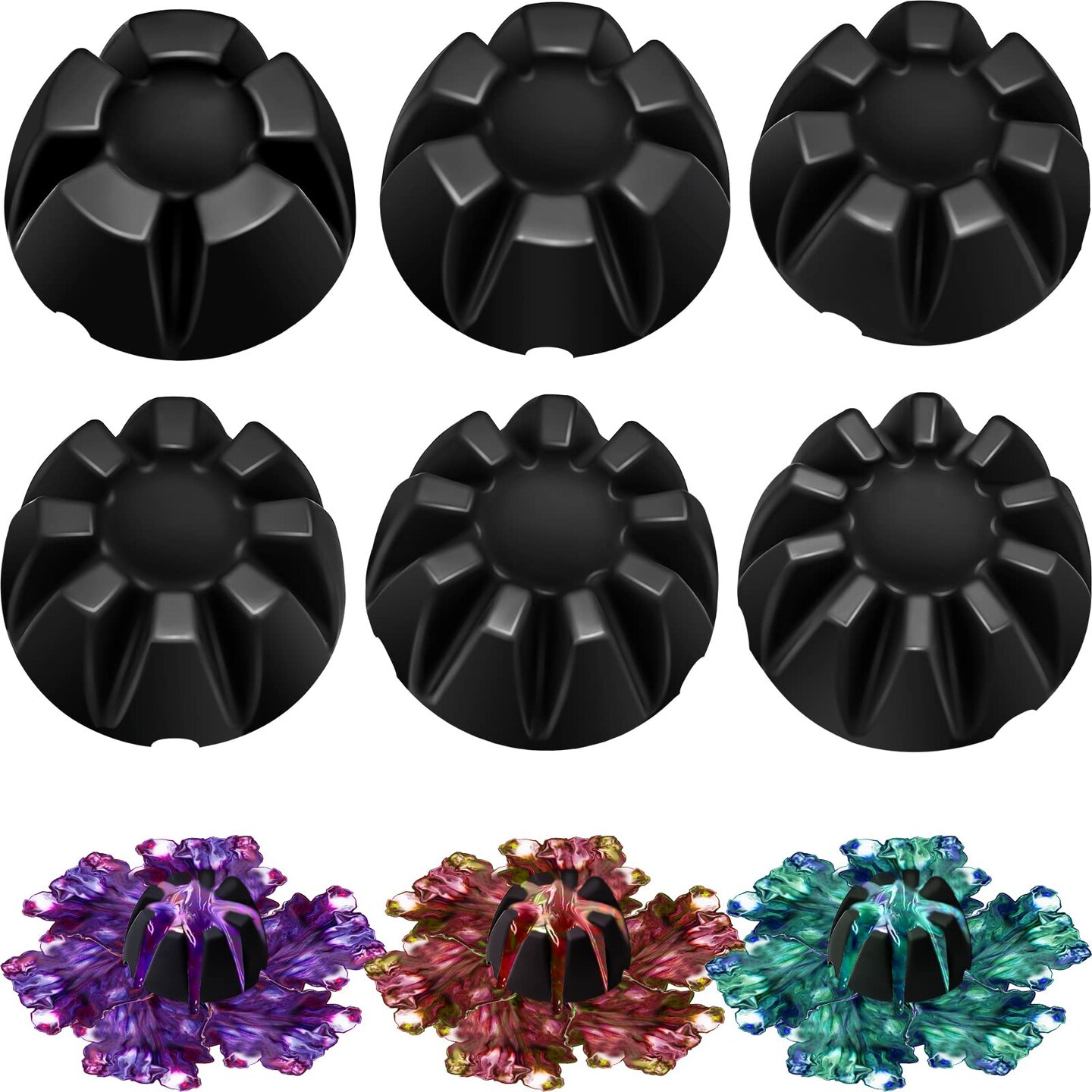 6 Pieces Flower Pour Cup for Paint Pouring 6/7/8/9/10 Slot Acrylic Paint Tools Fluid Painting Supplies Flower Strainer for DIY Pouring Paint and Creating Patterns Art Supplies(Black)