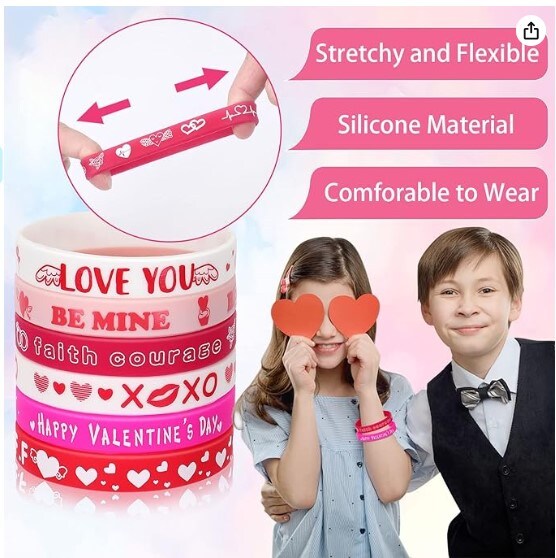 42pcs Valentine&#x27;s Day Party Favors Silicone Bracelets Pink Red Love Heart Rubber Wristbands Accessories for Kids Adults
