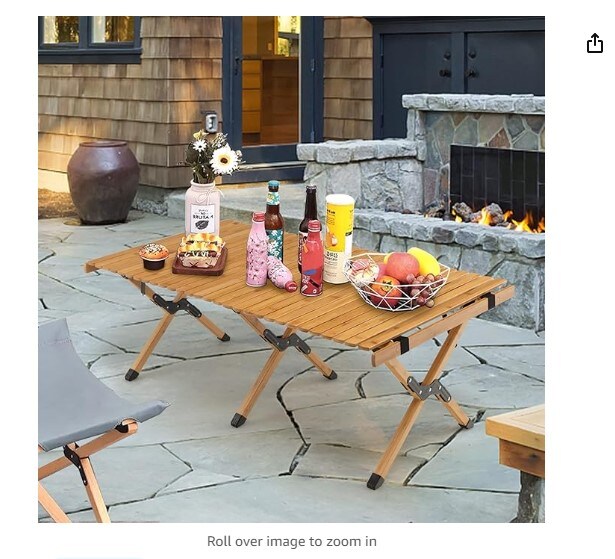 Portable 4ft Roll Up Camping Table with Storage Bag, for 4-6 People, Low Height Foldable Bamboo Bench Table, for Indoor &#x26; Outdoor Party, BBQ, and Hiking (Natural)