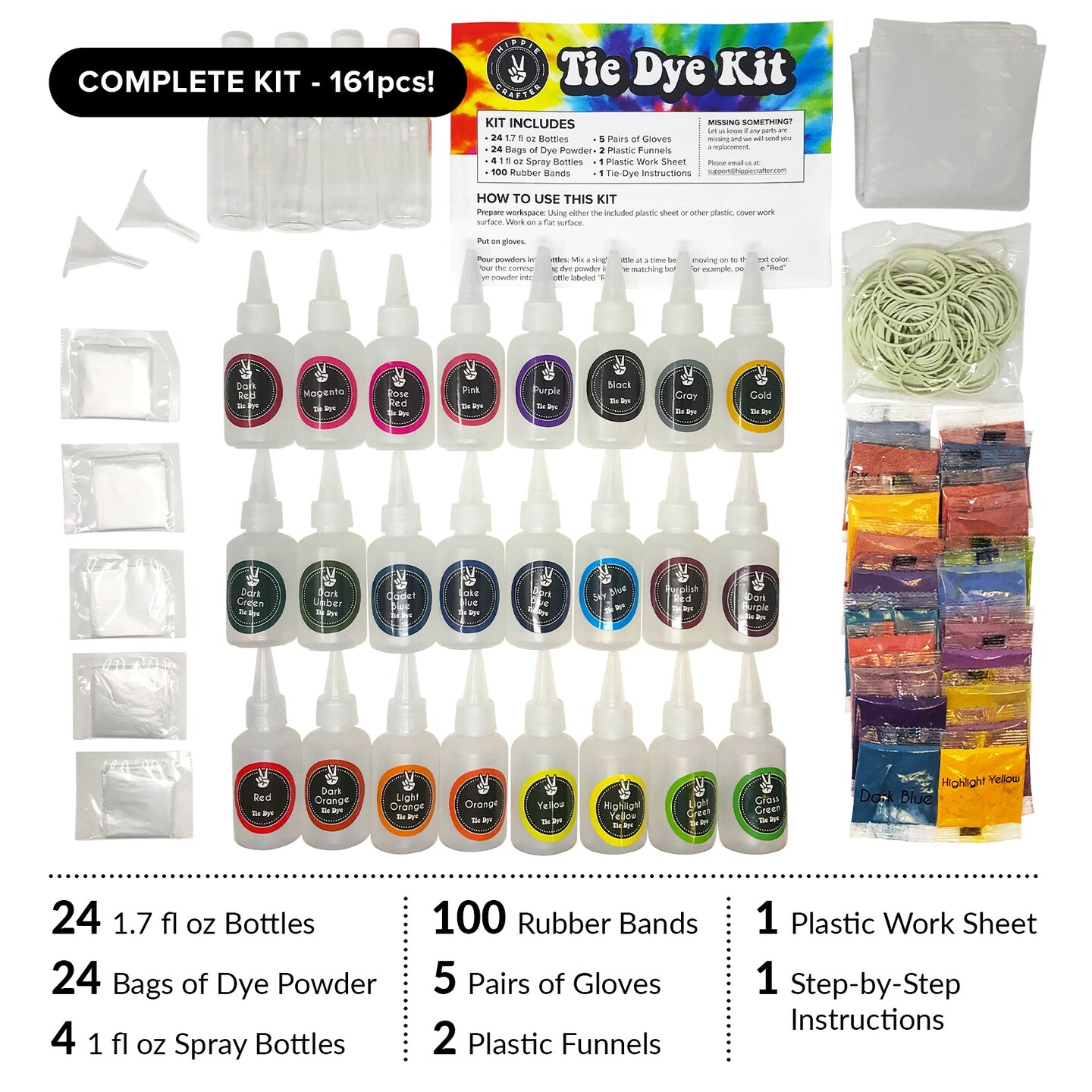 Premium Tie Dye Kit DIY Tie Dye Kits for Adults Fabric Shirt Clothes Decorating Tye Dye 24 Non Toxic Powder Bulk Color Rich and Pastels Tye Dye Kit Set and Die Supplies for Kids Party or Group