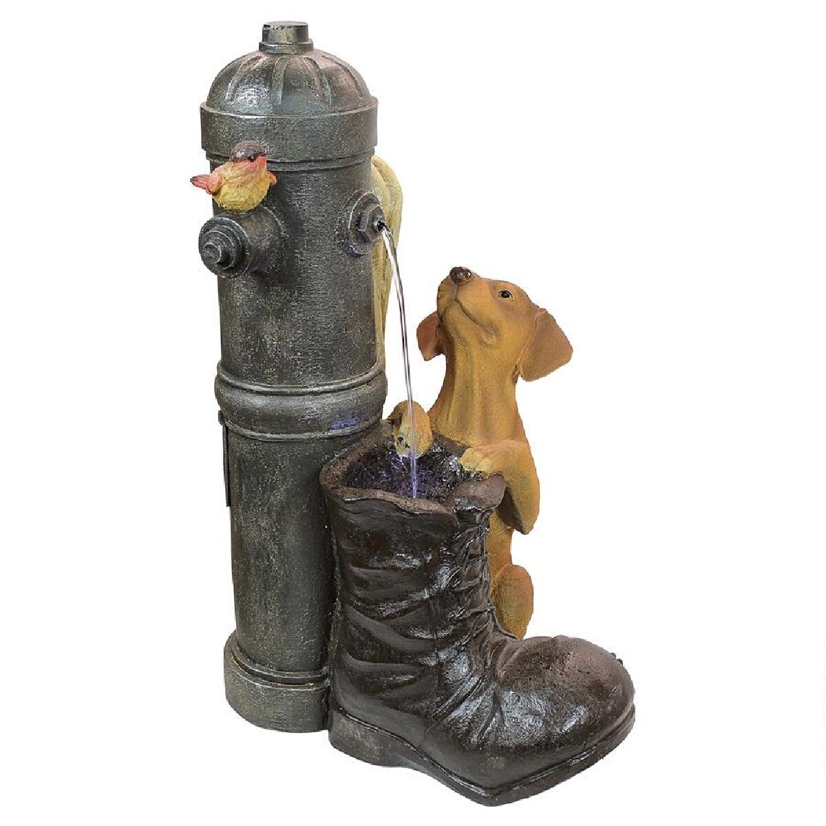 Outdoor Living and Style Puppy Standing on Fire Hydrant Garden Fountain - 24.5&#x22;