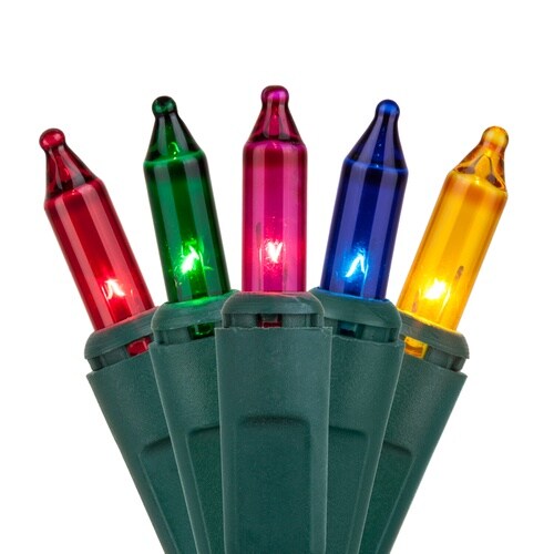 50 Multi Color Mini Lights, Green Wire, 6&#x22; Spacing