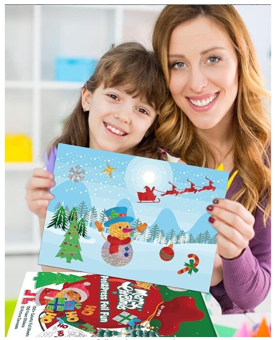 Christmas Craft for Children,Christmas Foil Fun Art Kit for Children Ages 4 to 8,Christmas No Mess DIY Artistic Activity