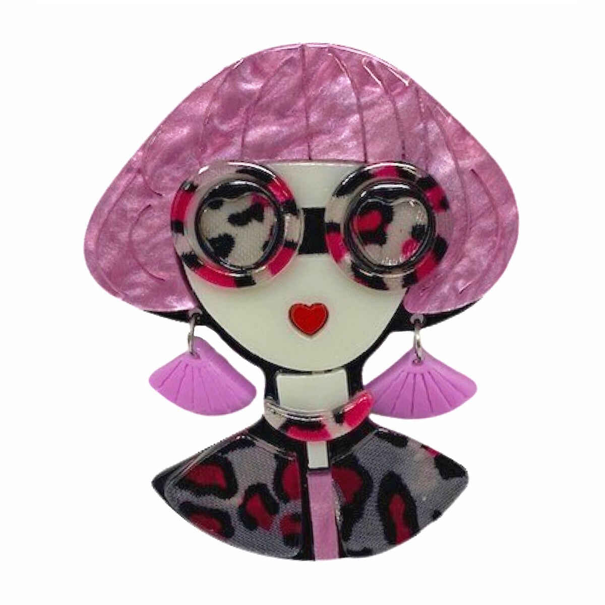 Wrapables Acrylic Fashion Brooch Pin for Sweaters, Coats, Scarves, and Bags, Quirky Pink