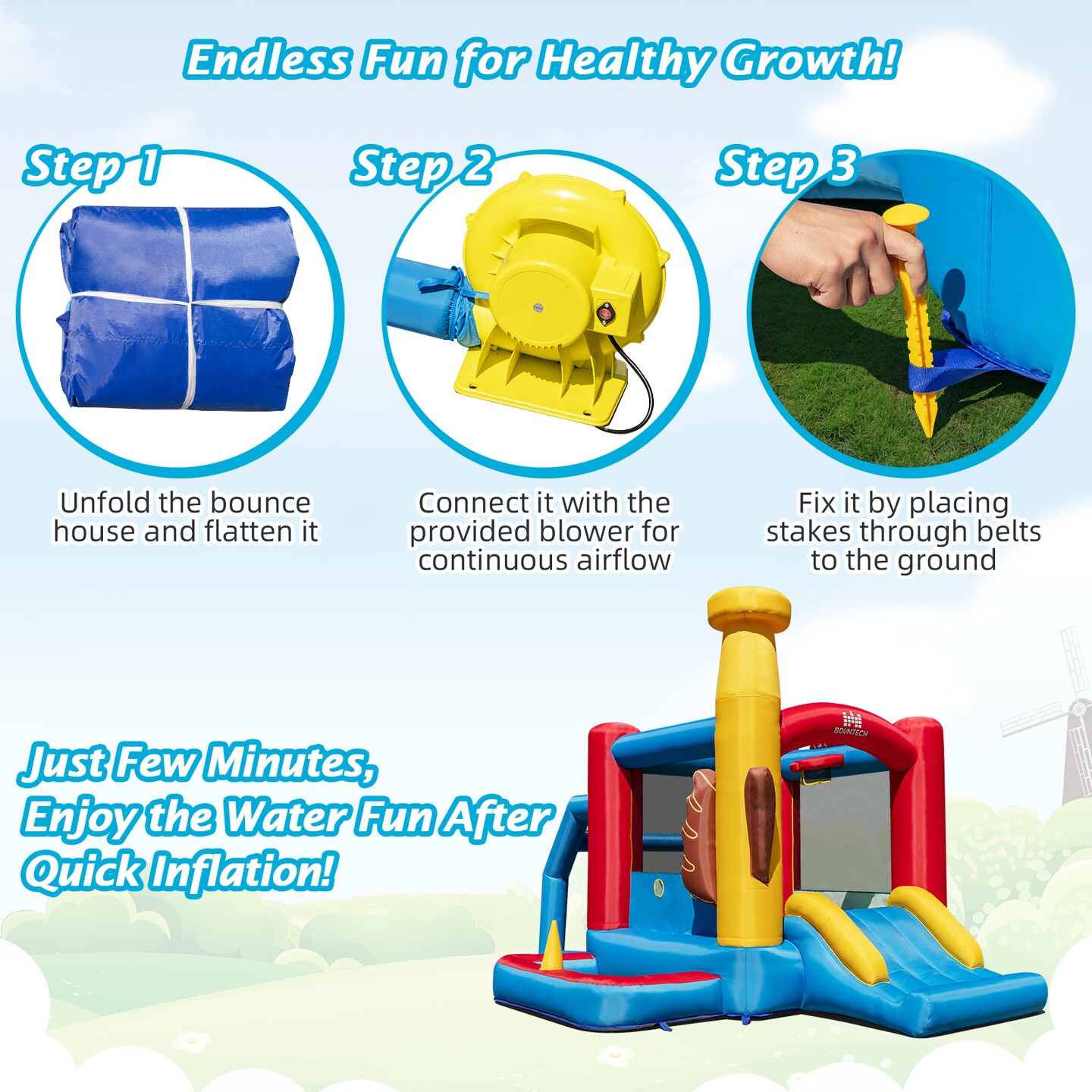 Baseball Theme Inflatable Bounce House With Slide Ball Pit For Kids 3-10 Years