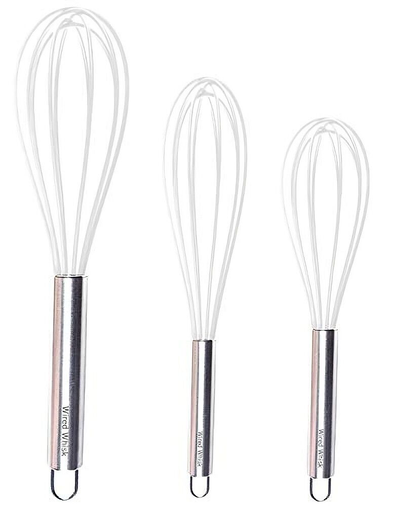 Silicone Whisk Set of 3 WHITE Non-Scratch Non-Stick Kitchen Utensils