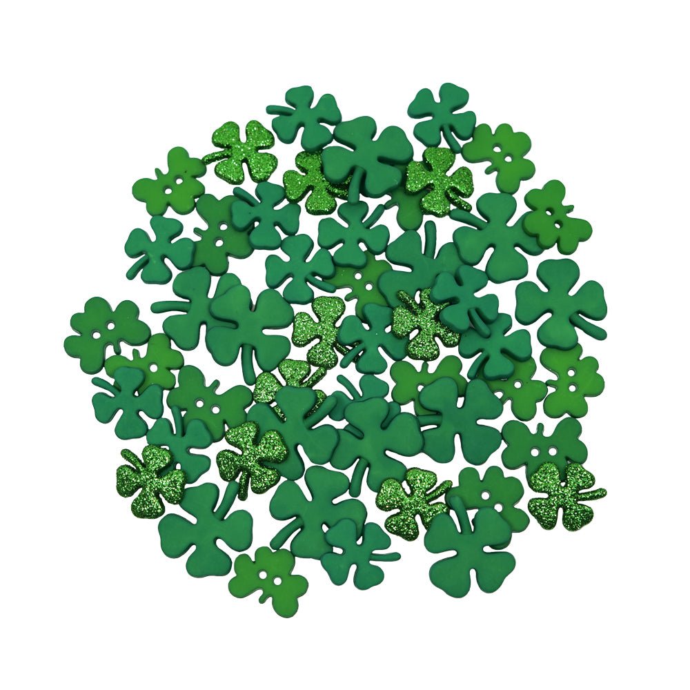 Buttons Galore Shamrock Button Assortment – 50 St. Patrick’s Day Novelty Buttons for Sewing & Crafts – Assorted Green Shamrock Designs
