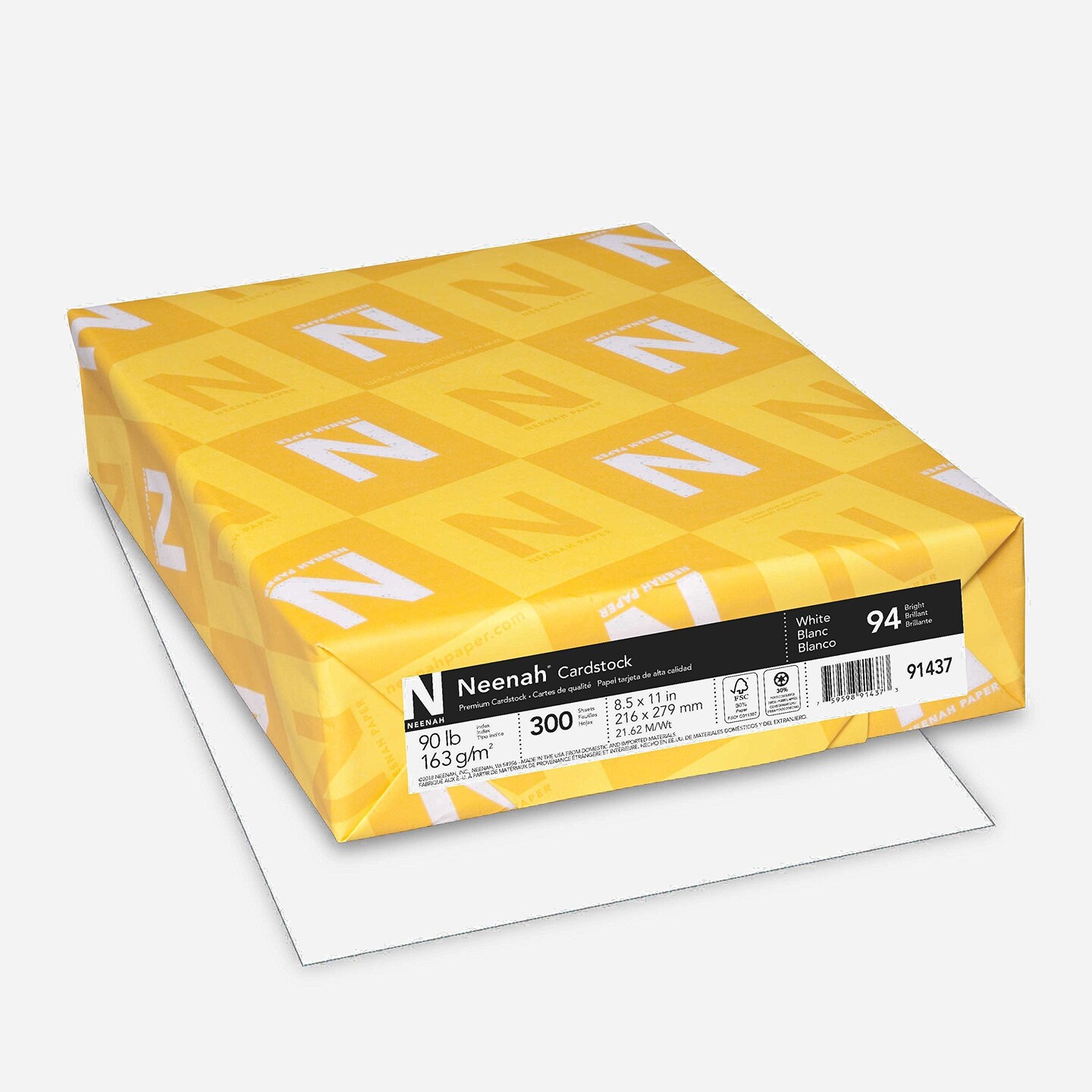 Neenah Index Cardstock, 8.5&#x22; x 11&#x22;, 90 lb/163 gsm, White, Lightweight, 94 Brightness, 300 Sheets (91437)