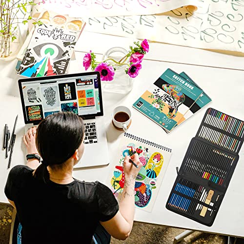 76 pieces Drawing Sketching Kit Set - Pro Art Supplies with Sketchbook & Watercolor Paper - Include Tutorial,Watercolor,Graphite,Colored,Metallic,Pastel,Charcoal Pencil - for Artists Beginners Adults