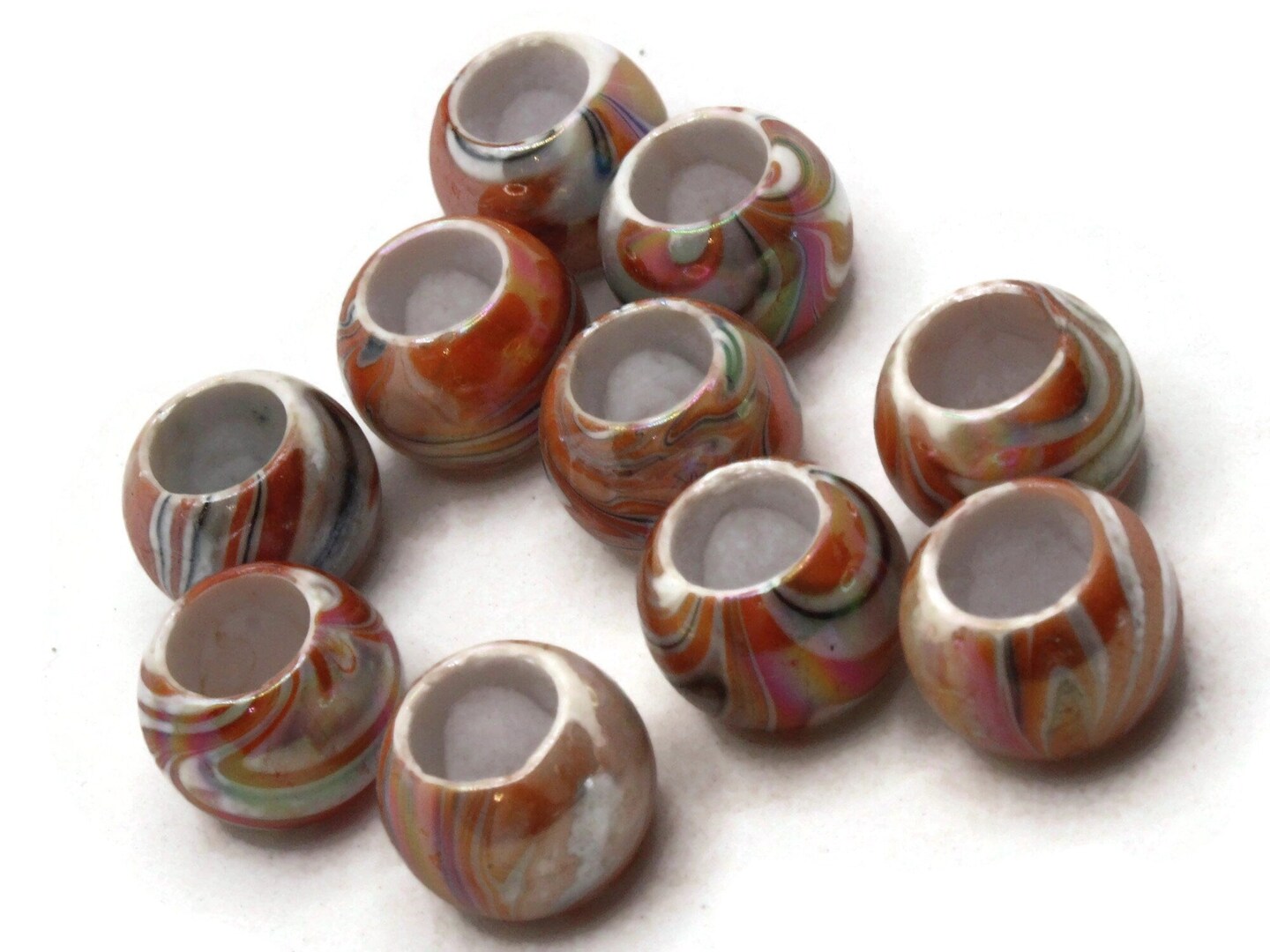 10 17mm Large Hole Macrame Orange Marbleized Round Plastic Beads