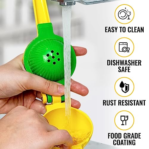 2-In-1 Lemon Squeezer Manual - Sturdy, Max Extraction Hand Juicer Lemon Squeezer Gets Every Last Drop - Easy to Clean Manual Citrus Juicer - Easy-to-Use Lemon Juicer Squeezer-Yellow/Green