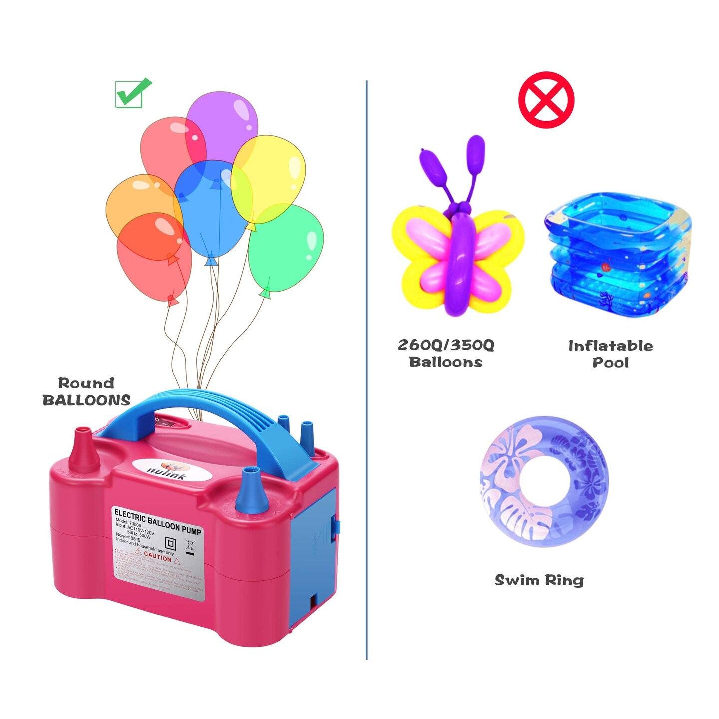 Electric Portable Dual Nozzle Balloon Blower Pump Inflation for Decoration, Party [110V~120V, 600W, Rose Red]