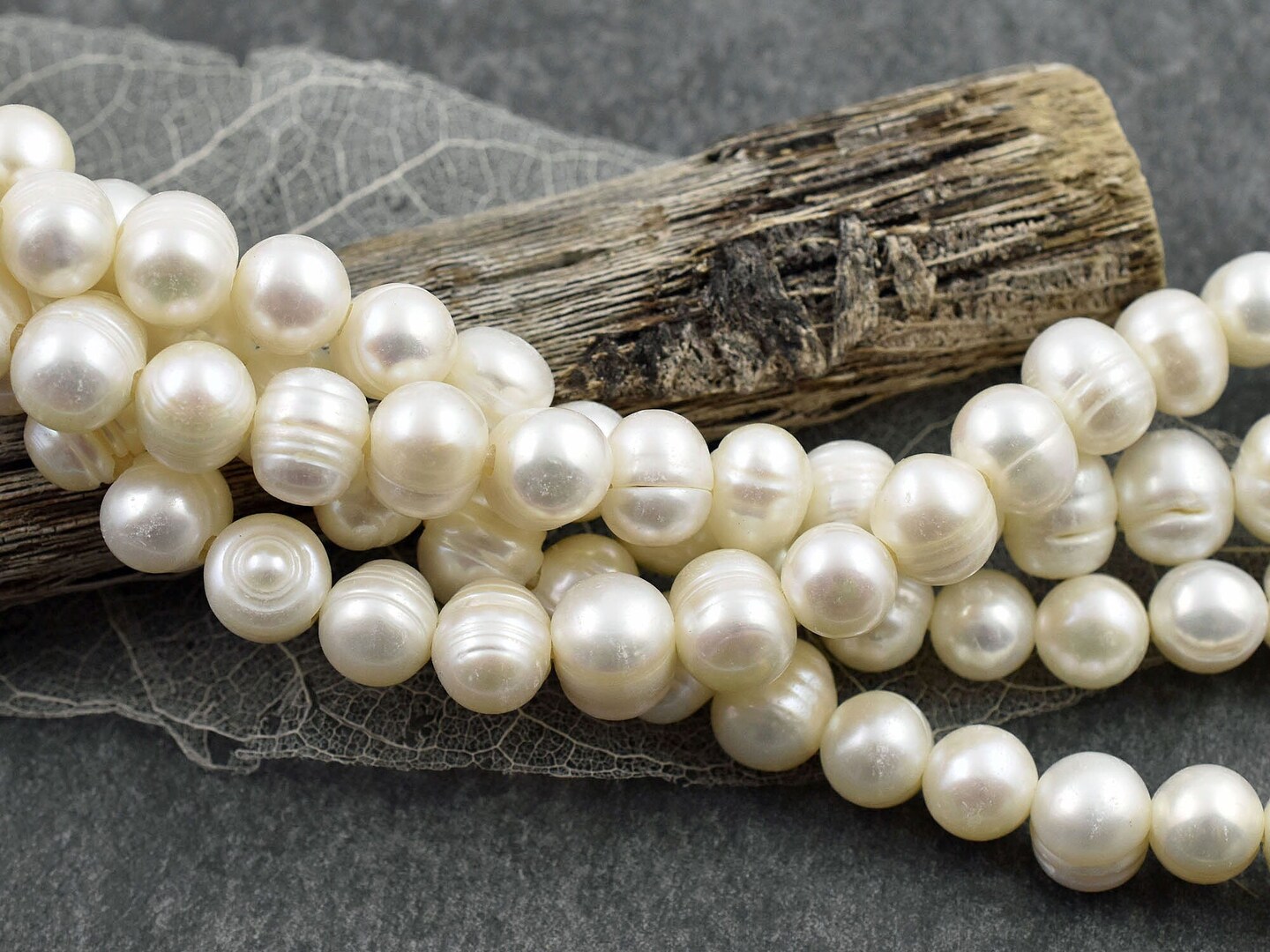 10mm Cream Large Hole Fresh Water Potato Pearls (8&#x22; Strand)