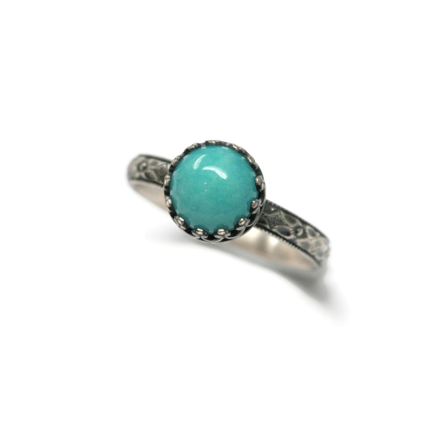 8Mm Blue Green Amazonite Ring Symmetrical Flower Crown Vintage Silver By Salish Sea Inspirations