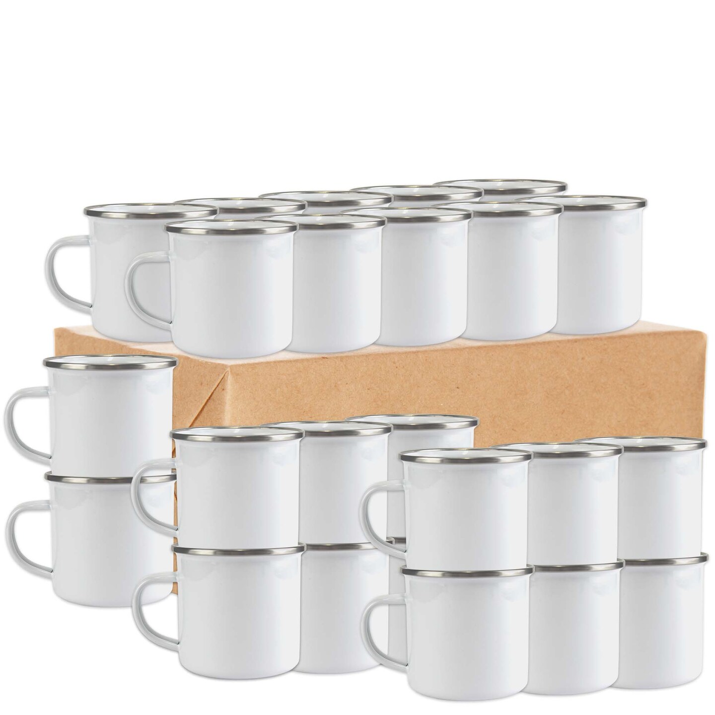 Sublimation Blank Enamel Camp Mug with Metal Rim for Sublimation Printing, Stainless Steel Camping Cup- 12oz, White