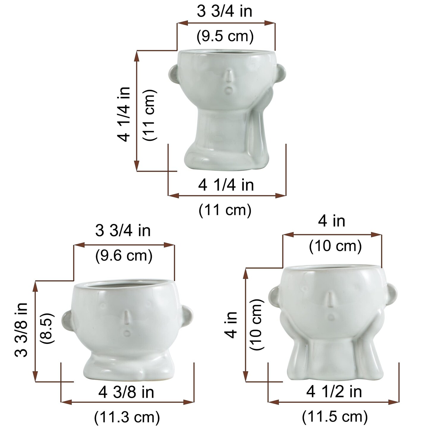 3 Pack Ceramic Flower Pot Modern Style Vase Cute Fleshy Flower Vase Supporting Cheek Vase Mini Ceramic Plants Containers for Home Office, No Plant